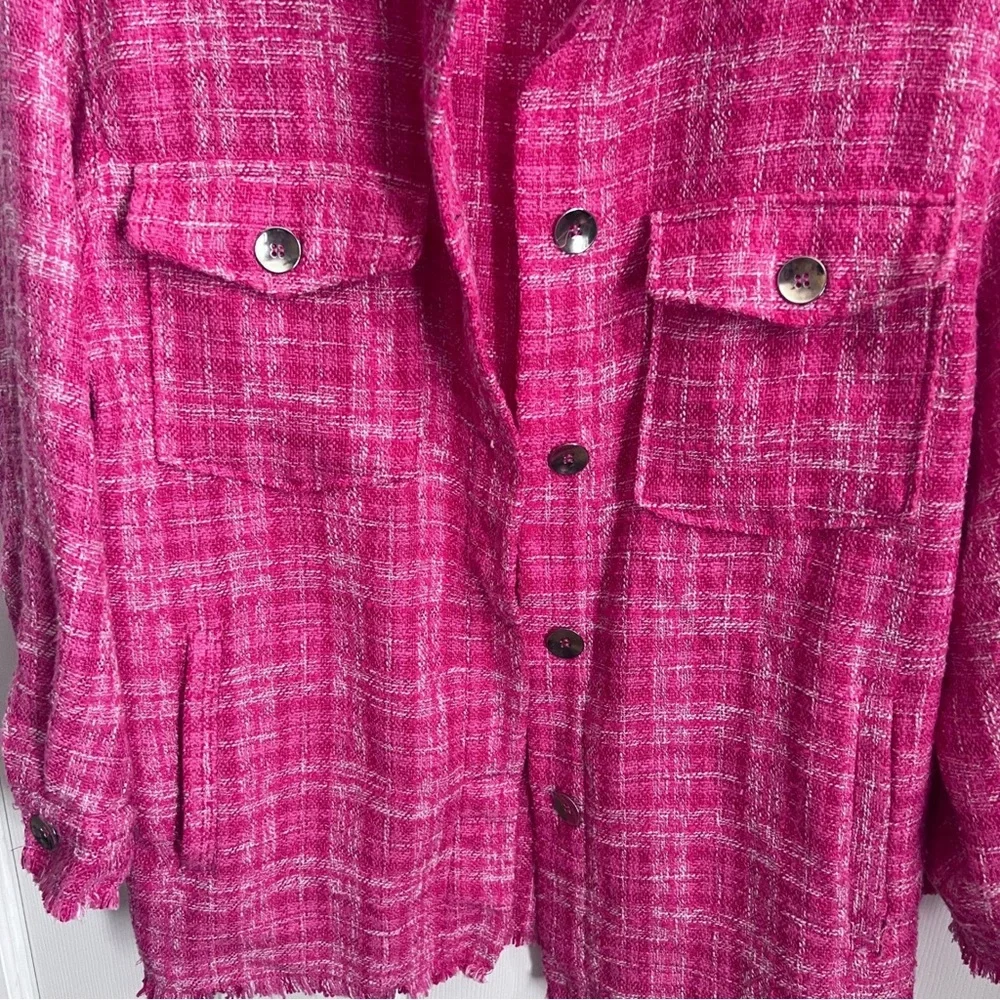Zara Bright Pink Tweed Button-Up Jacket